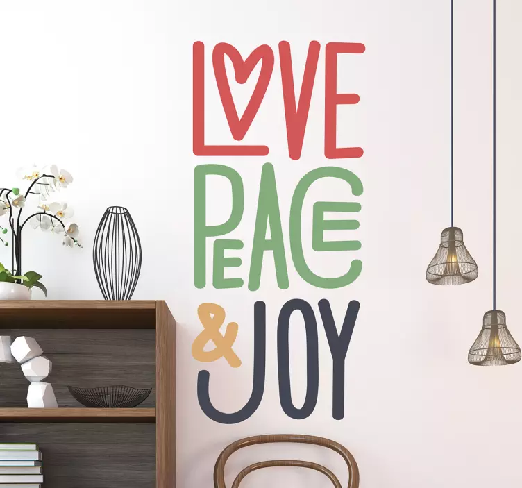 LOVE PEACE AND JOY quote wall sticker - TenStickers