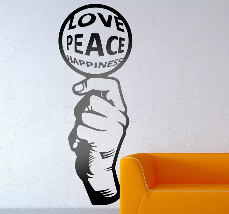 LOVE PEACE HAPPINESS quote wall sticker - TenStickers