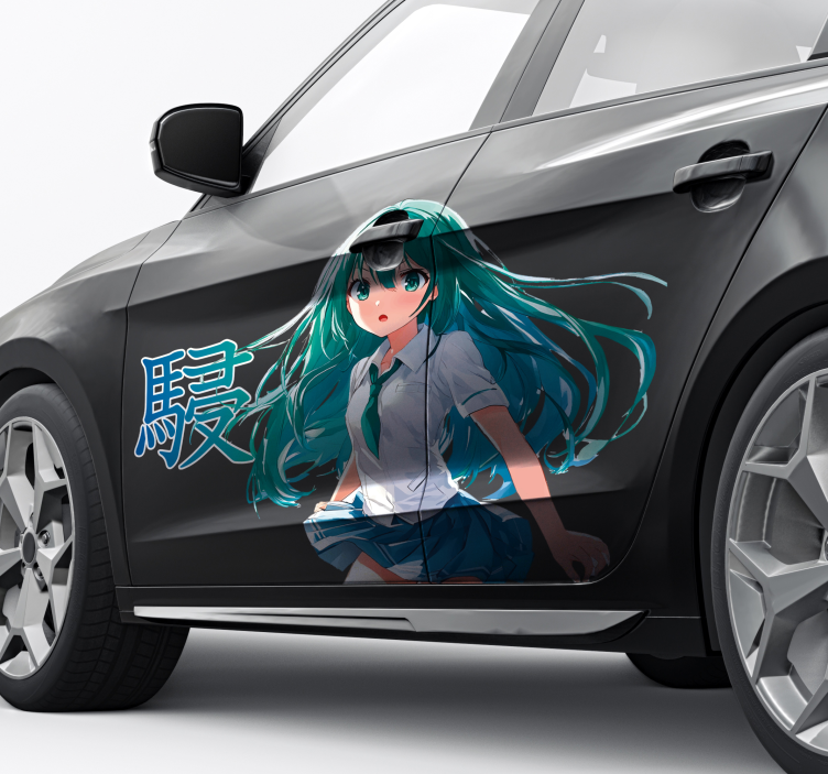 Manga girl green with hair car sticker - TenStickers