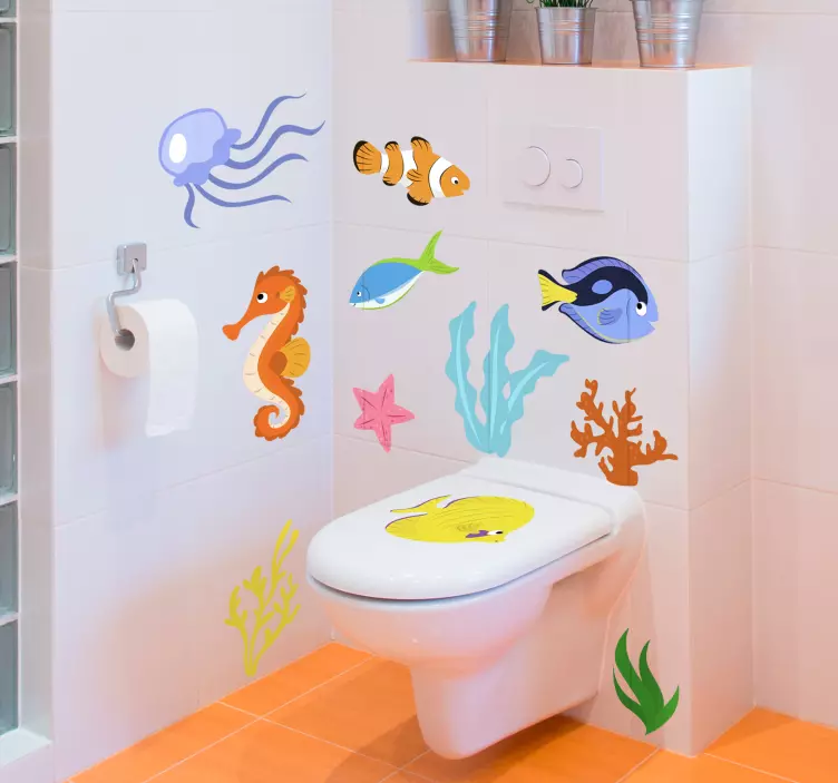 Colorful sea life sea animal bathroom animal wall sticker - TenStickers