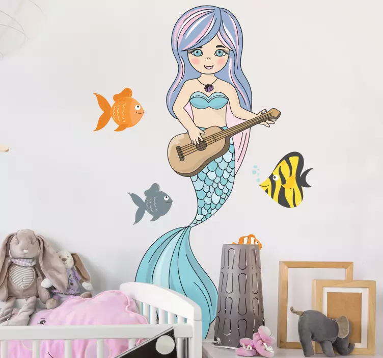 Mermaid playing guitar wall sticker for kids - TenStickers