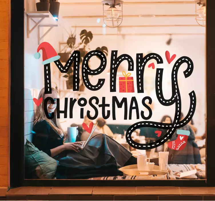 Embroidery Merry Christmas shop window sticker - TenStickers