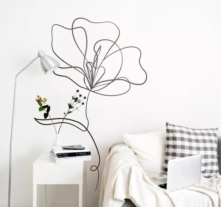 Minimalist drawn flower wall sticker for bedroom - TenStickers