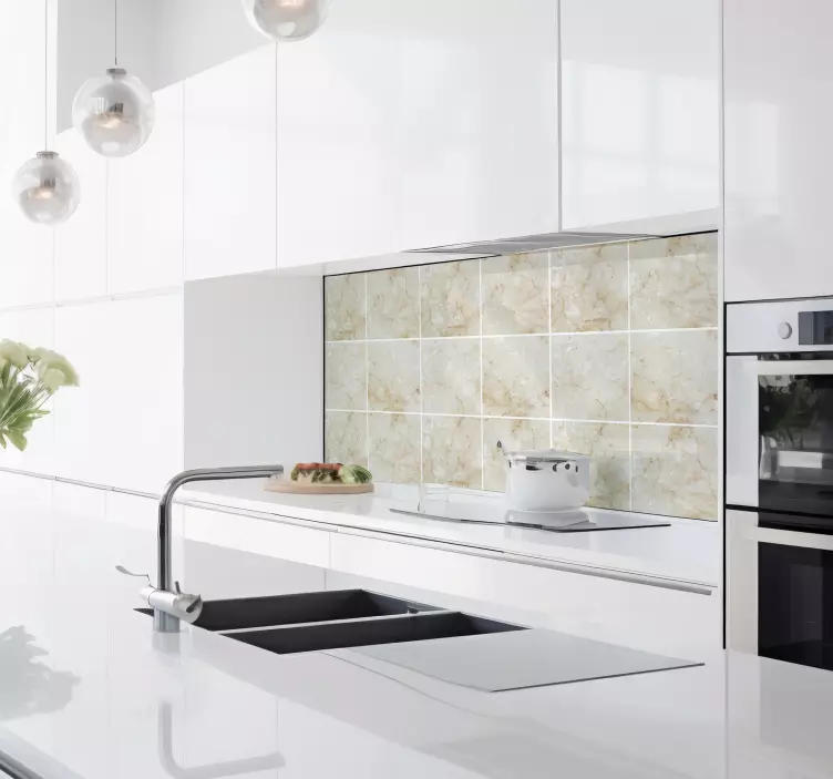 Modern beige marble kitchen tile sticker - TenStickers