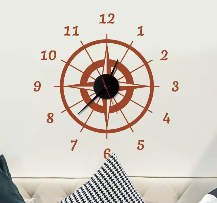 Modern Compass Stick on Wall Clock - TenStickers