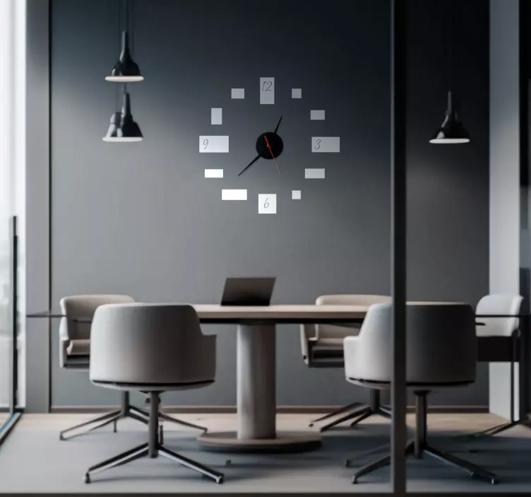 Modern squares and numbers stick on wall clock - TenStickers