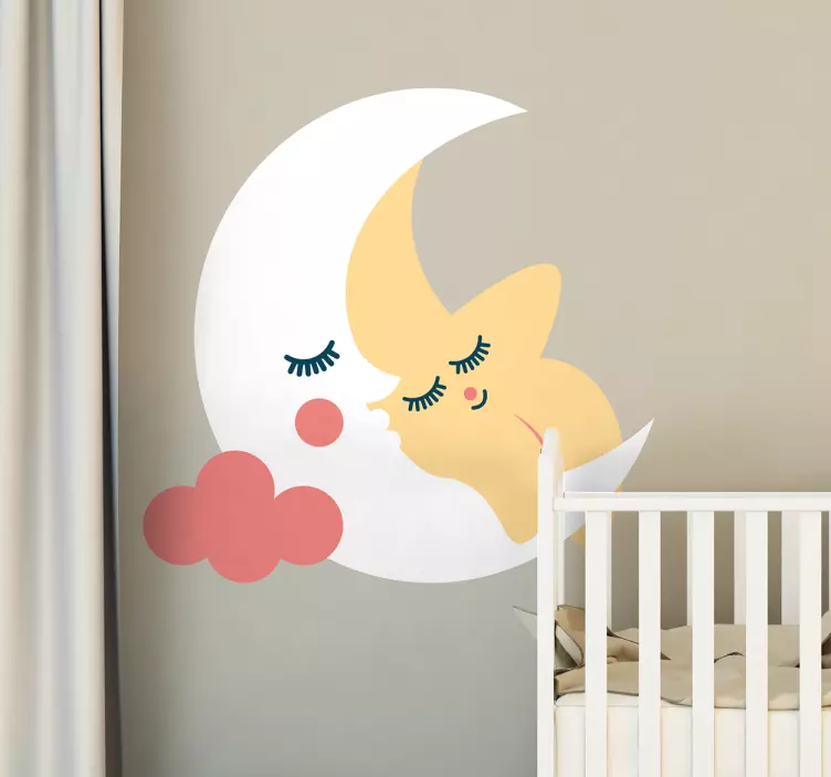 Moon and Star Kiss wall sticker for kids - TenStickers