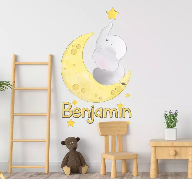 Moon and Stars with Name Customisable space wall Sticker - TenStickers