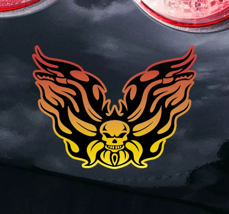 Motorbike sticker flaming skull wings - TenStickers