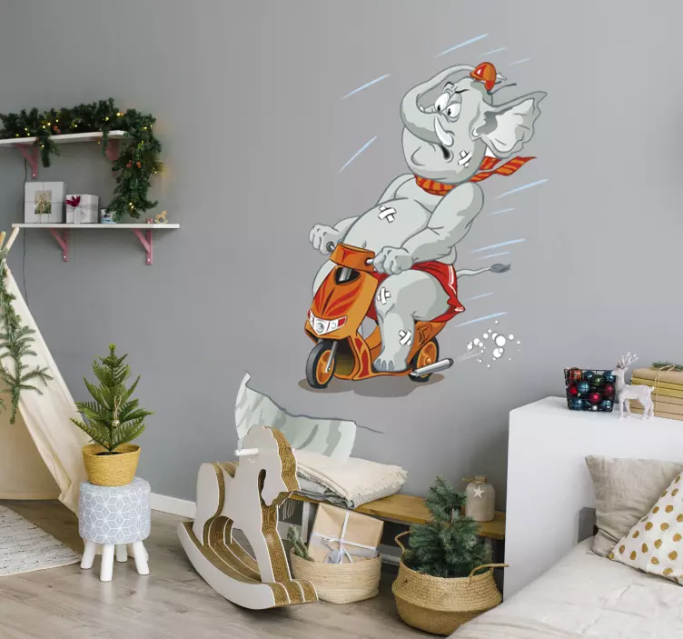 Motorcycle Elephant Kids Sticker - TenStickers