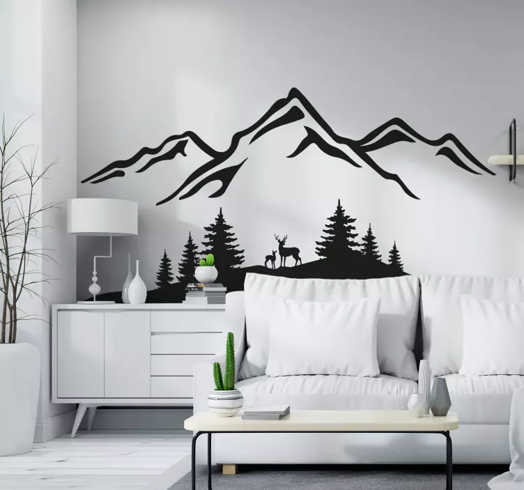 Mountain nature with a deer nature wall decal - TenStickers