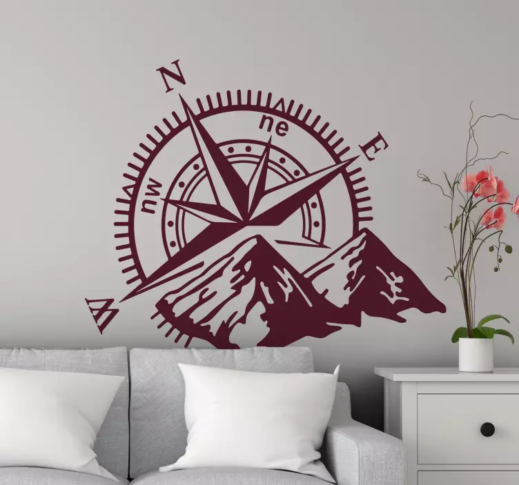 Mountain with compass nature wall sticker - TenStickers