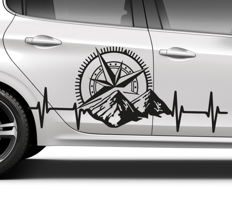 Monocolour mountains and compass car decal - TenStickers