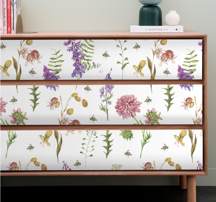Multicolor minimalistic wildflowers vinyl wrap furniture - TenStickers