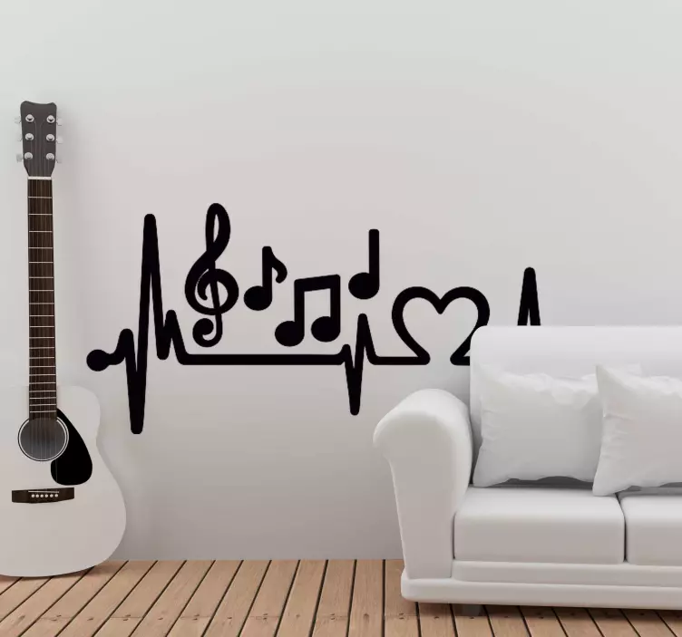 Musical notes with love heart beat dj sticker - TenStickers