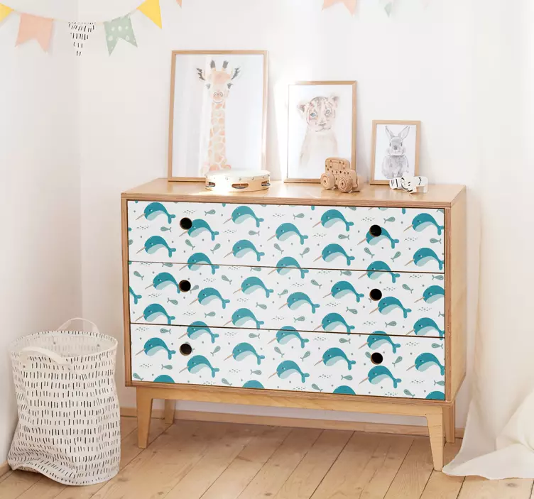 Narwhal pattern fish sticker - TenStickers