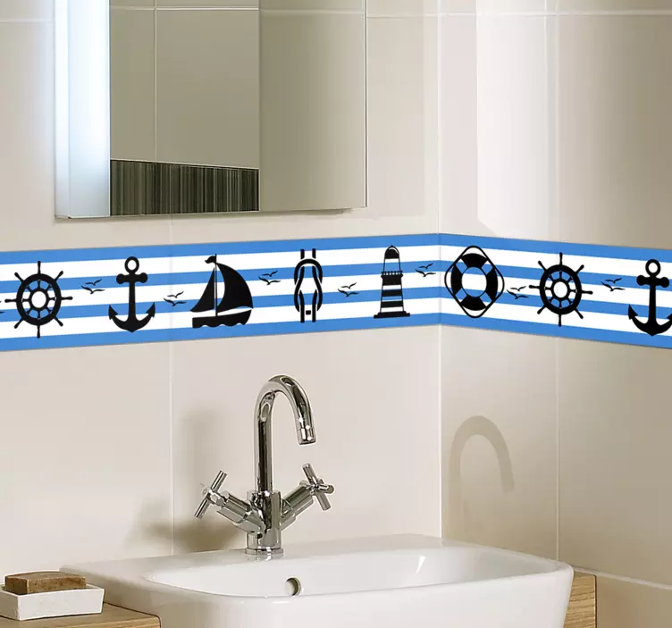 Nautical Bathroom Tile Wall Border Decal - TenStickers