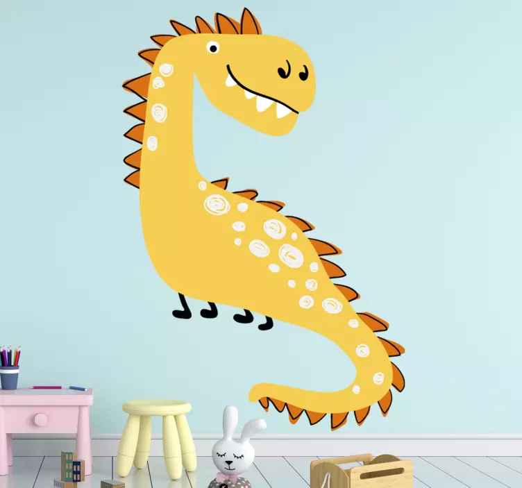 Nordic dinosaur yellow drawn dinosaur sticker - TenStickers