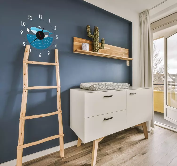 Ocean Whale stick on wall clock - TenStickers
