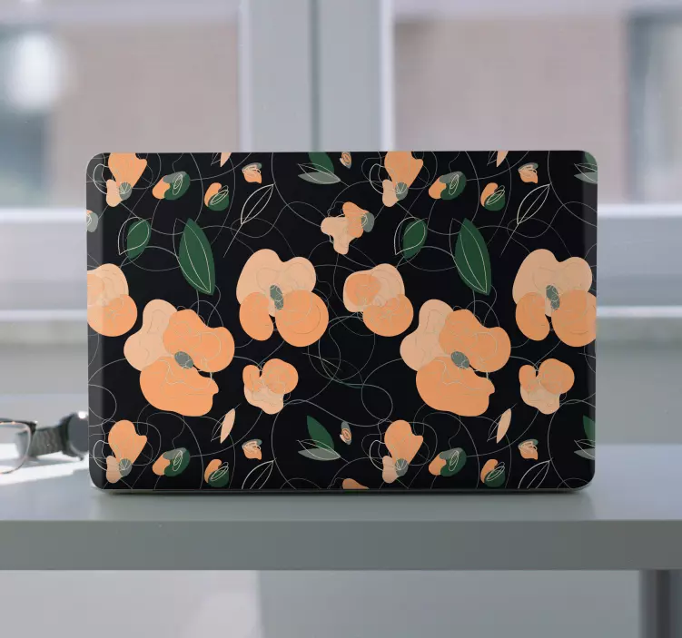 Orange floral pattern laptop skin - TenStickers