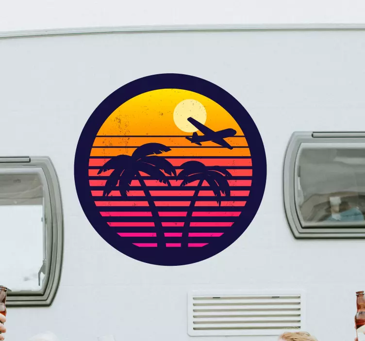 Orange retro palms caravan sticker - TenStickers
