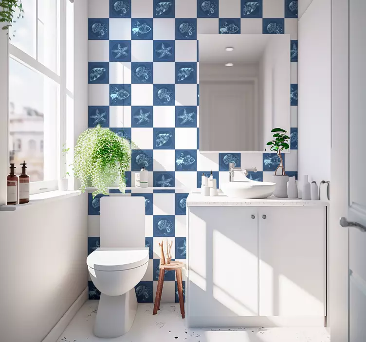 Ornamental sea life bathroom tile stickers - TenStickers