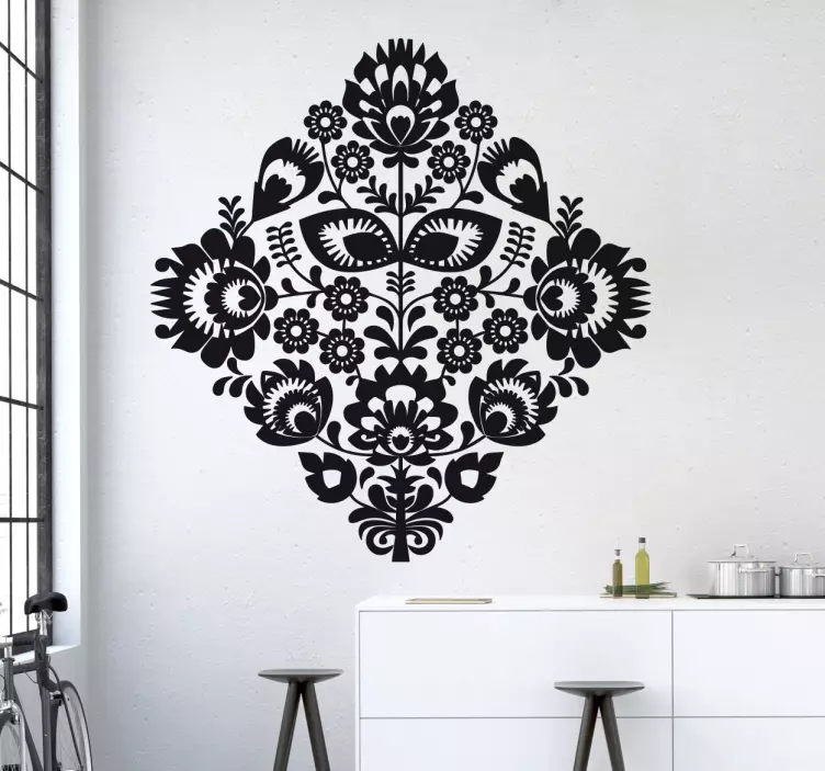 Ornate floral design living room wall sticker - TenStickers