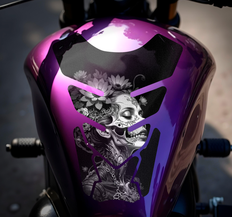 Painted Skeleton Lady motorbike sticker - TenStickers
