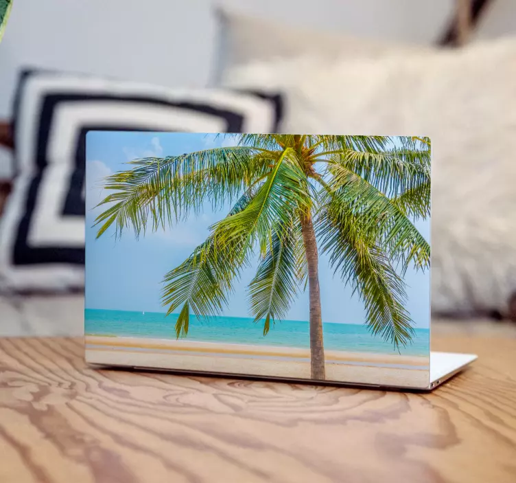 Palm tree on the beach laptop sticker - TenStickers