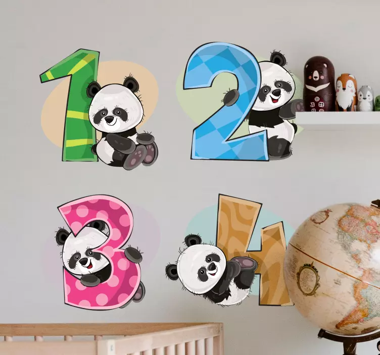 Panda Number Friends wall sticker for kids - TenStickers