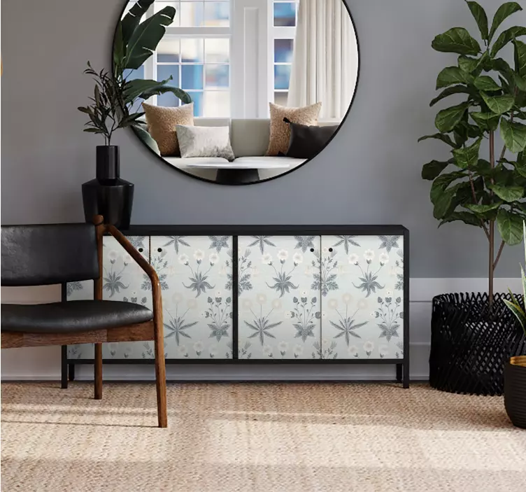 Pastel Blue Floral Pattern Furniture Decal - TenStickers