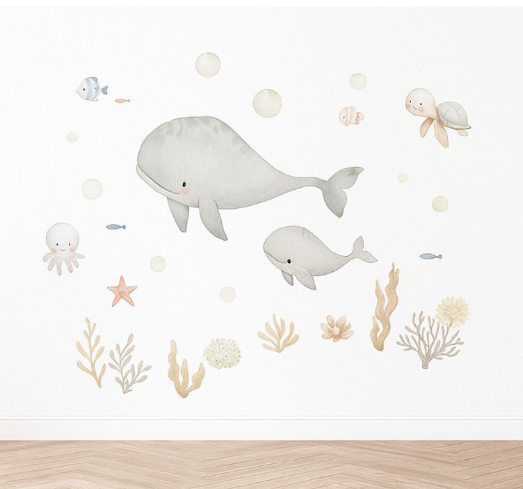 Pastel sea animals wall sticker for kids - TenStickers