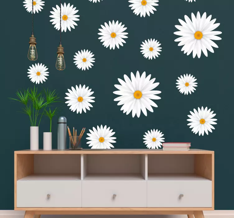 Pattern with daisies flower wall sticker - TenStickers
