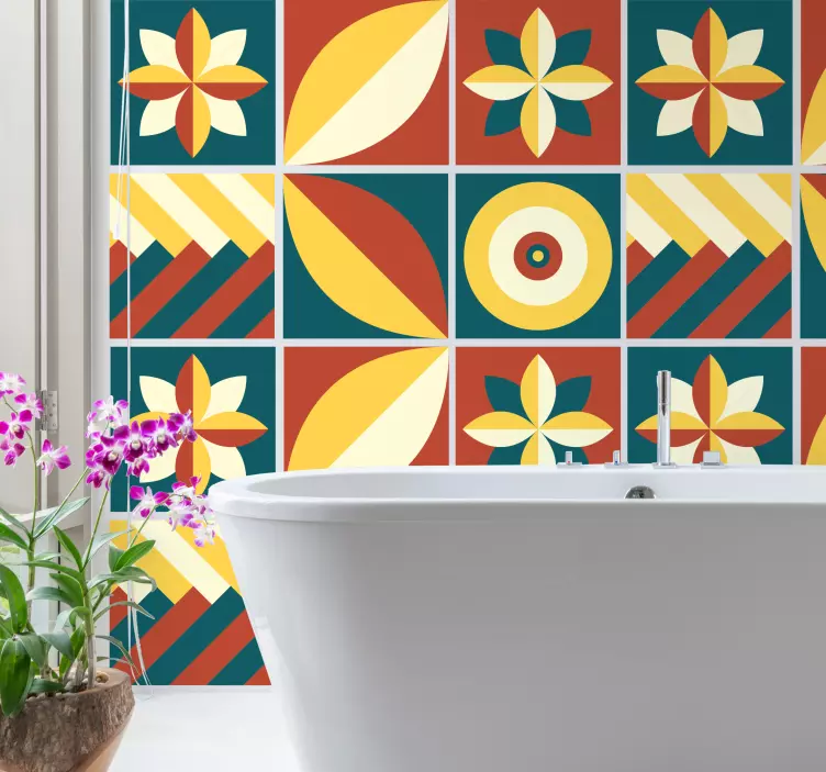 Patterned geometric tiles decoration wall sticker - TenStickers