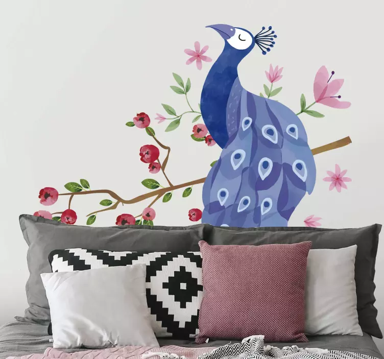 Peacock on branch bird wall sticker - TenStickers
