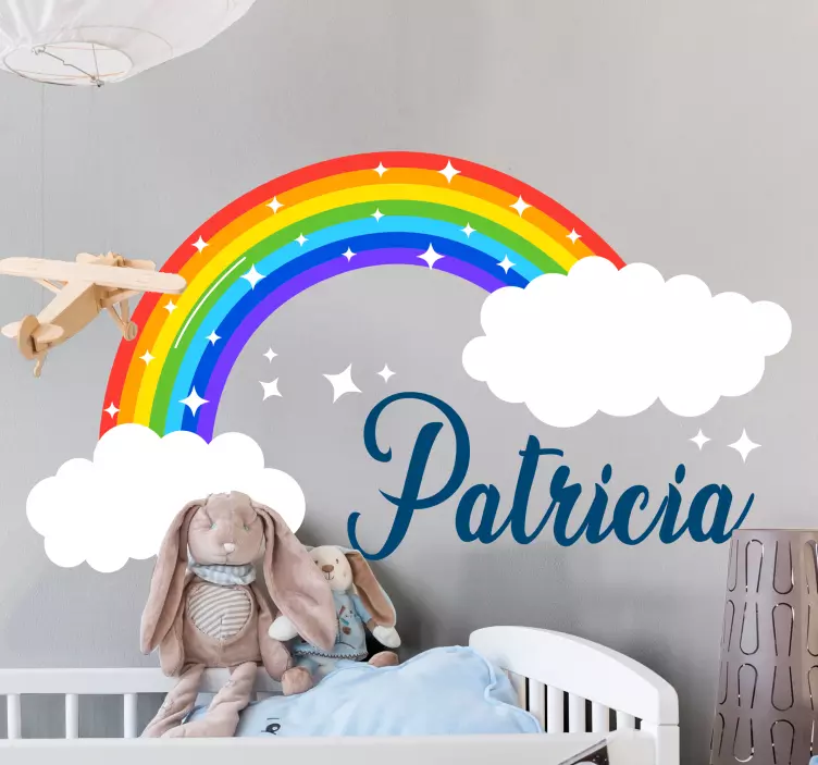 Personalised sparkly rainbow wall sticker for kids - TenStickers