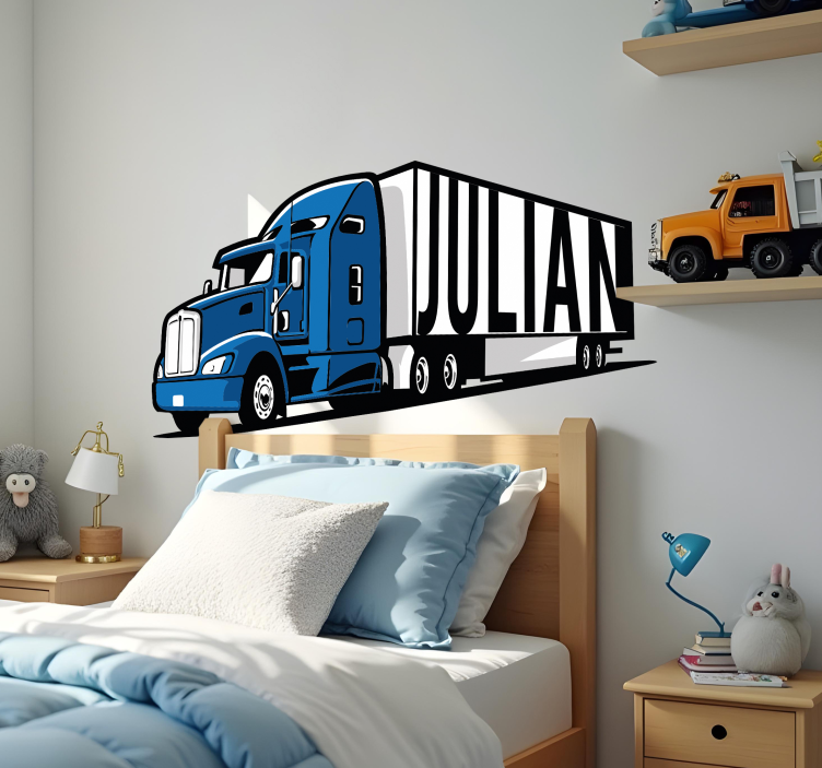 personalized blue truck wall sticker for kids - TenStickers