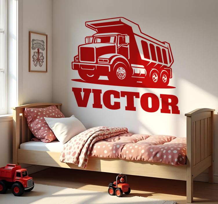 personalized contruction truck wall sticker for kids - TenStickers