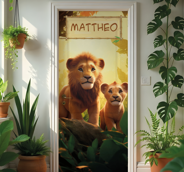 Personalized lion door sticker door sticker - TenStickers