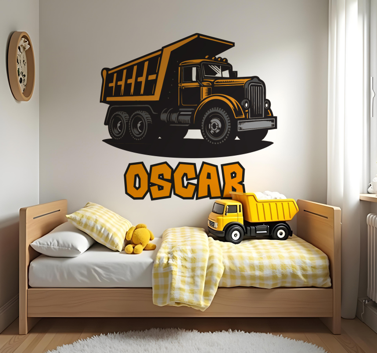 personalized orange contruction truck wall sticker for kids - TenStickers
