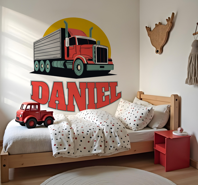 personalized red truck wall sticker for kids - TenStickers