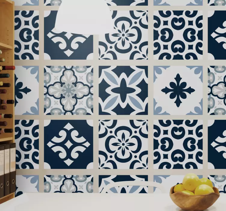 Piano cement floral style tile sticker - TenStickers