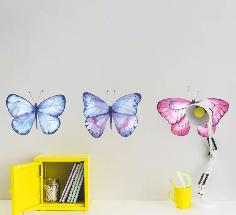 Pink and blue butterfly animal wall sticker for bedroom - TenStickers