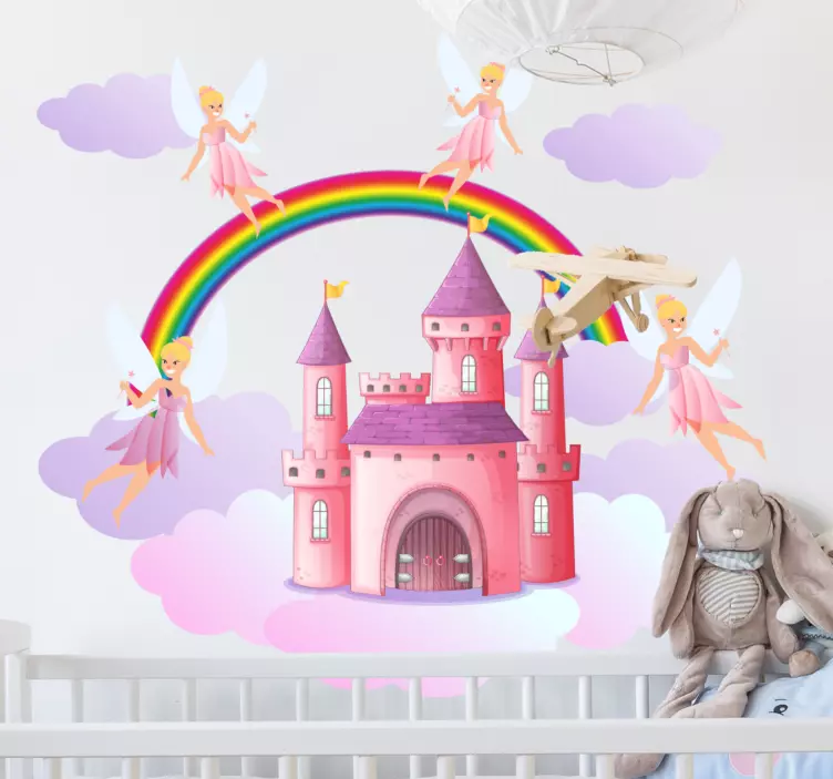 Pink castle and fairy queens fairy wall sticker - TenStickers