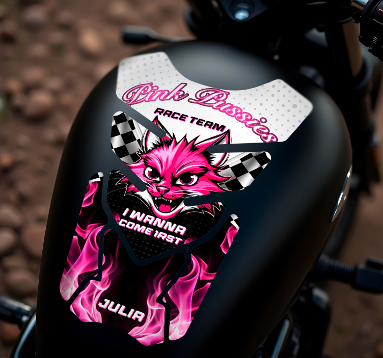 Pink cat motorbike sticker - TenStickers