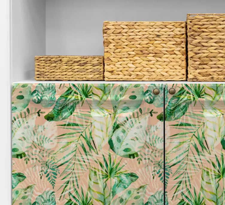 Pink floral leaves design furniture sticker - TenStickers