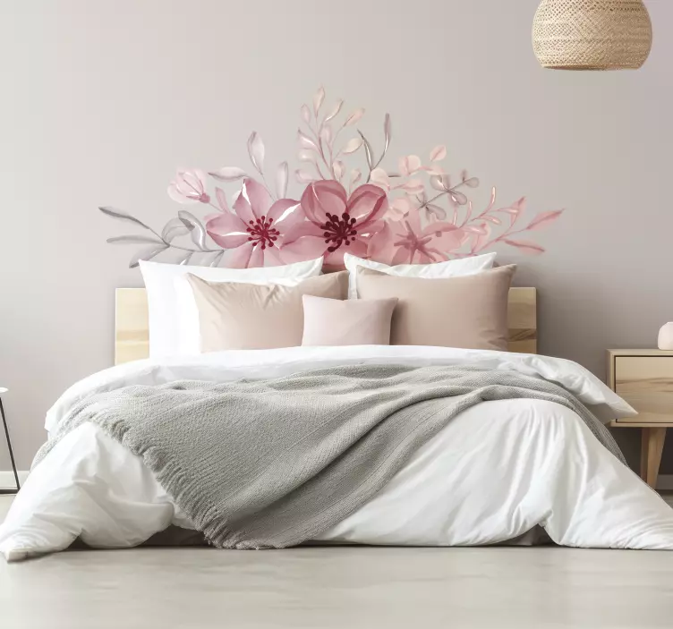 Pink flowers bedroom wall sticker - TenStickers