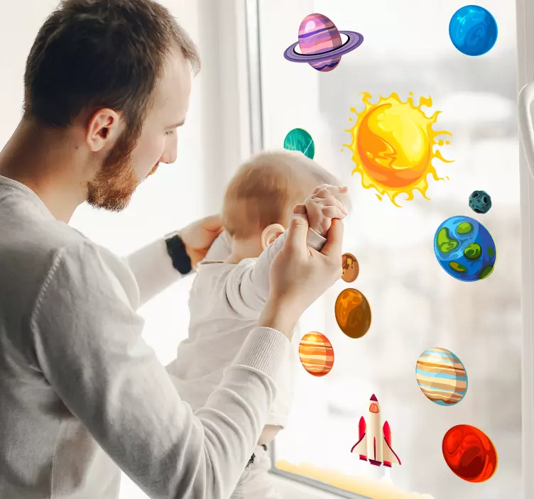 Colorful  planets window space wall sticker - TenStickers