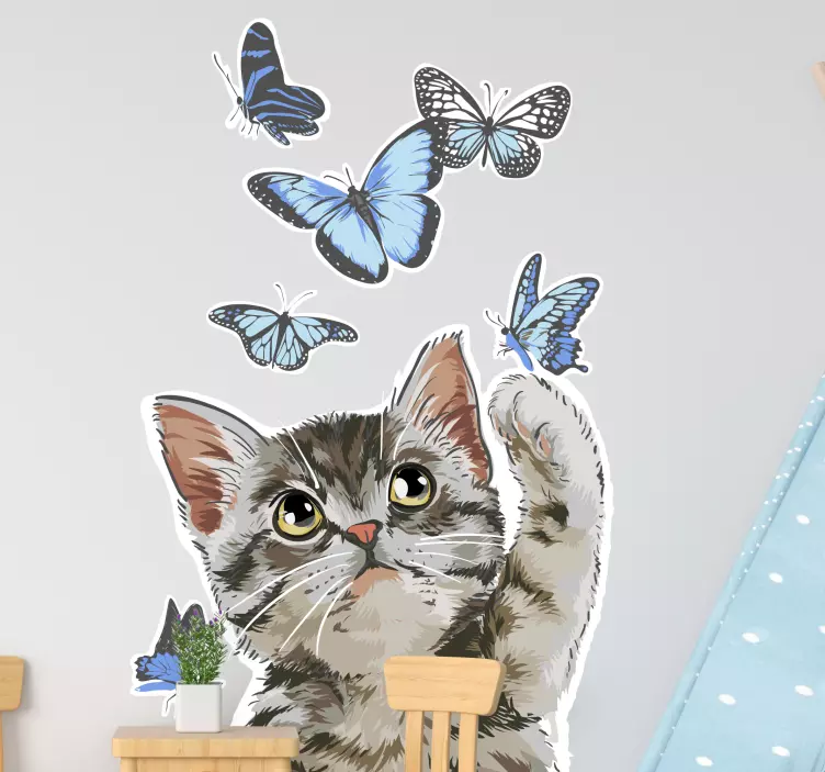 Catching blue butterflies wall sticker - TenStickers