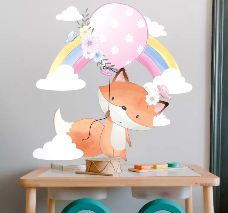 Playful Fox Balloon wall sticker for kids - TenStickers